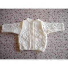 Gilet bébé tricot fille et garçon blanc en jersey et point fantaisie ajouré en acrylique