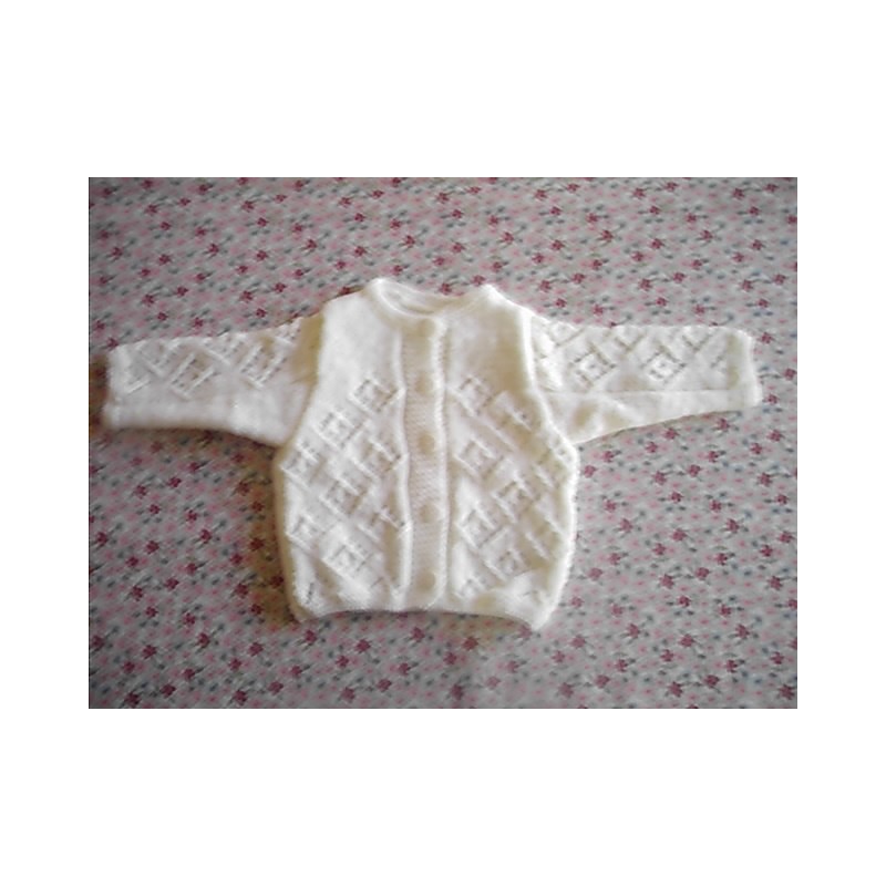 Gilet bébé tricot fille et garçon blanc en jersey et point fantaisie ajouré en acrylique