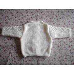 Gilet bébé tricot fille et garçon blanc en jersey et point fantaisie ajouré en acrylique - Dos