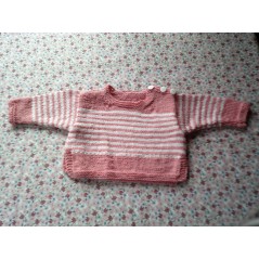 marinière bébé fille rose et blanc en jersey et point mousse