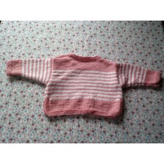 marinière bébé fille rose et blanc en jersey et point mousse - Dos
