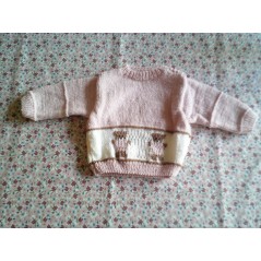 Pull bébé tricot fille rose jacquard ourson et jersey