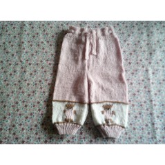 Pantalon bébé tricot fille rose jacquard ourson et jersey