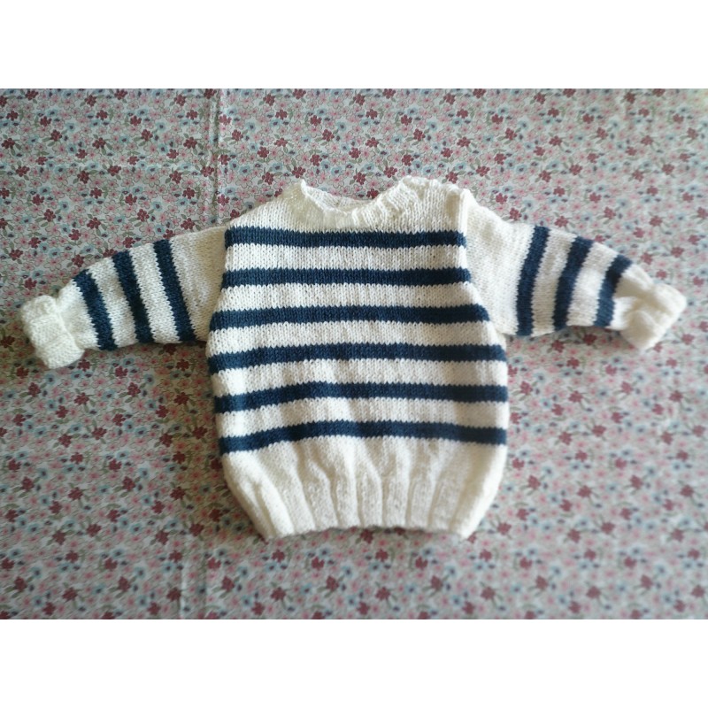 PULL MARINIERE BEBE TRICOT FILLE OU GARCON RAYEE BLEUE ET BLANCHE