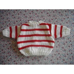 Brassière marinière tricot bébé fille et garçon en jersey rayée rouge et blanc