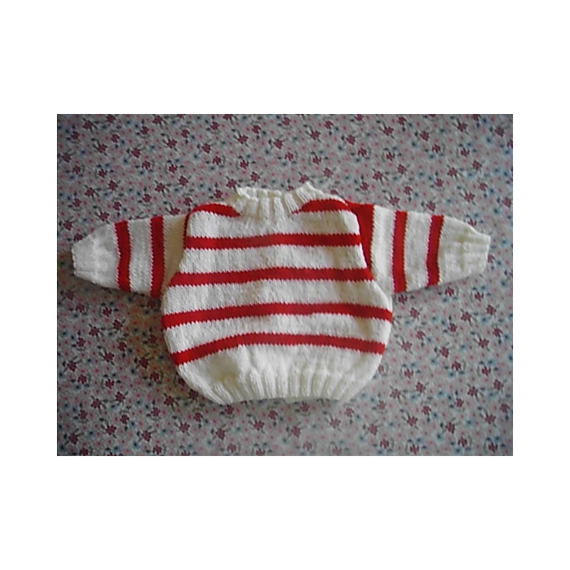 Brassière marinière tricot bébé fille et garçon en jersey rayée rouge et blanc