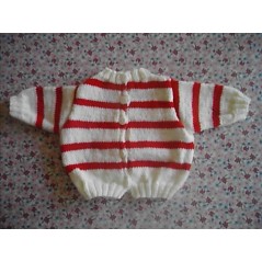 Brassière marinière tricot bébé fille et garçon en jersey rayée rouge et blanc - Dos