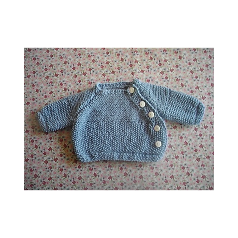 Brassière bébé tricot garçon bleue en point de riz et point mousse