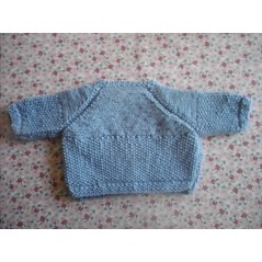 Brassière bébé tricot garçon bleue en point de riz et point mousse - Dos