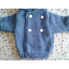 Paletot à capuche bébé tricot garçon et fille bleu en jersey - Gros plan