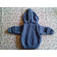 Paletot à capuche bébé tricot garçon et fille bleu en jersey - Dos