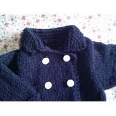 Paletot bébé tricot garçon et fille bleu marine en jersey et point mousse - Gros plan haut