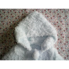 Manteau à capuche effet fausse fourrure bébé tricot fille blanc en jersey et point mousse - Capuche