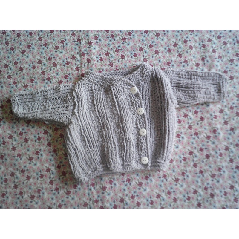 Brassière bébé tricot garçon grise en velours en jersey et côtes