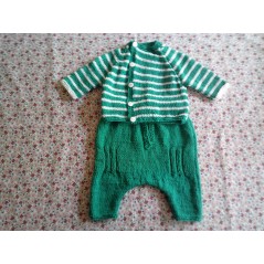 Ensemble brassière et pantalon bébé tricot fille et garçon en jersey vert et blanc