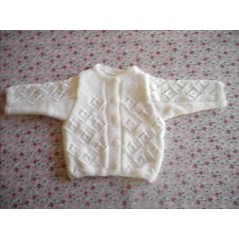 Gilet bébé tricot fille et garçon blanc en jersey et point fantaisie ajouré