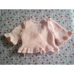 Cache-cœur à volants bébé tricot fille rose en jersey et point ajouré à nopes en coton - Dos