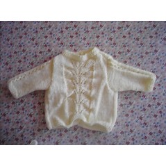 Brassière bébé tricot fille et garçon écrue en jersey et point de fougères - Devant