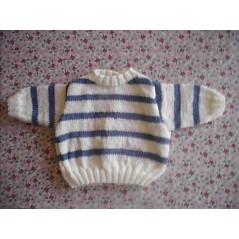 Brassière marinière tricot bébé fille et garçon en jersey rayée bleu et blanc - Devant