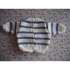 Brassière marinière tricot bébé fille et garçon en jersey rayée bleu et blanc - Dos