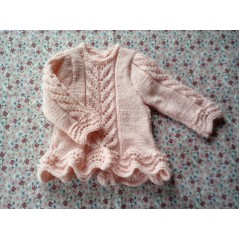 Brassière bébé tricot fille en jersey et point feuilles - Manche