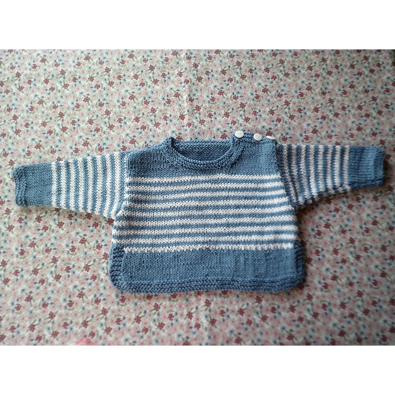 Pull marinière bébé tricot en jersey rayé bleu et blanc fille et garçon