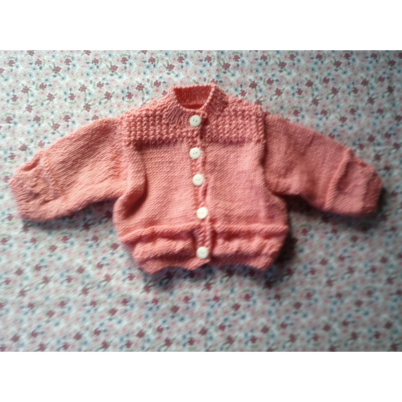 Gilet bébé tricot fille rose en jersey et point cœur