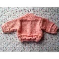 Gilet bébé tricot fille rose en jersey et point cœur - Dos