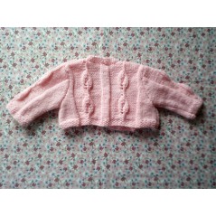 Cache-cœur bébé tricot fille en jersey et point feuilles - Dos