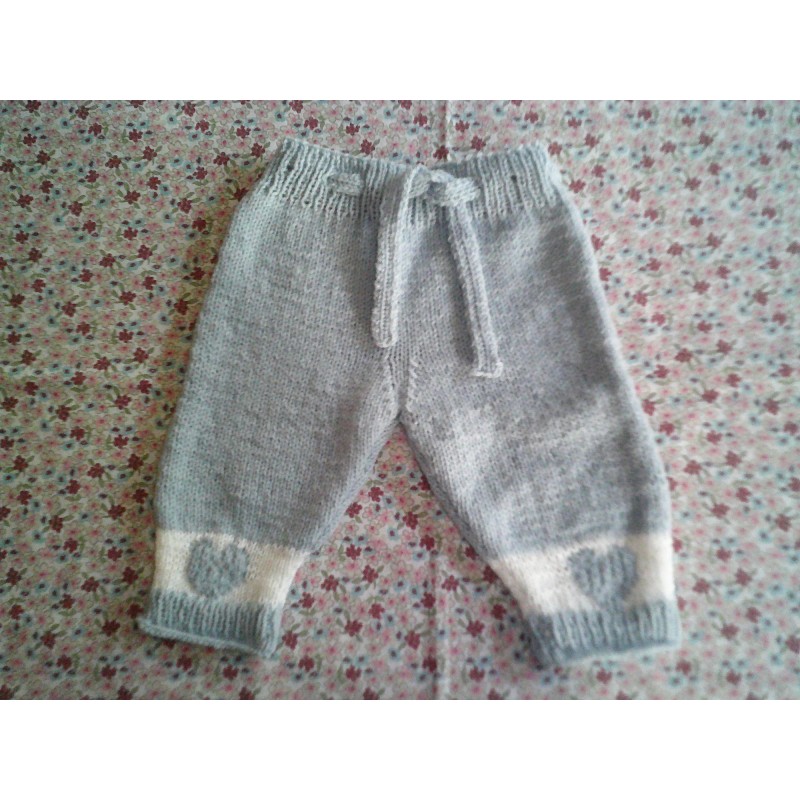 Pantalon bébé tricot garçon en jersey et jacquard cœur